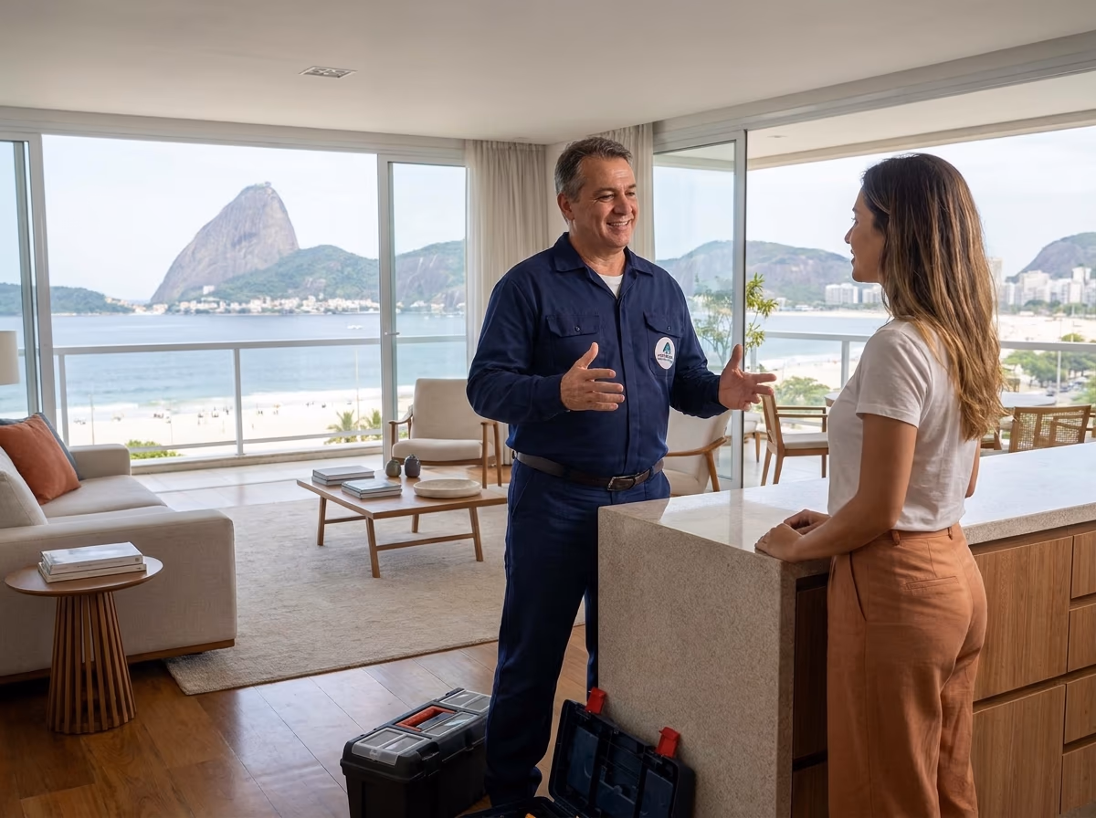 Profissional avaliando instalação hidráulica residencial