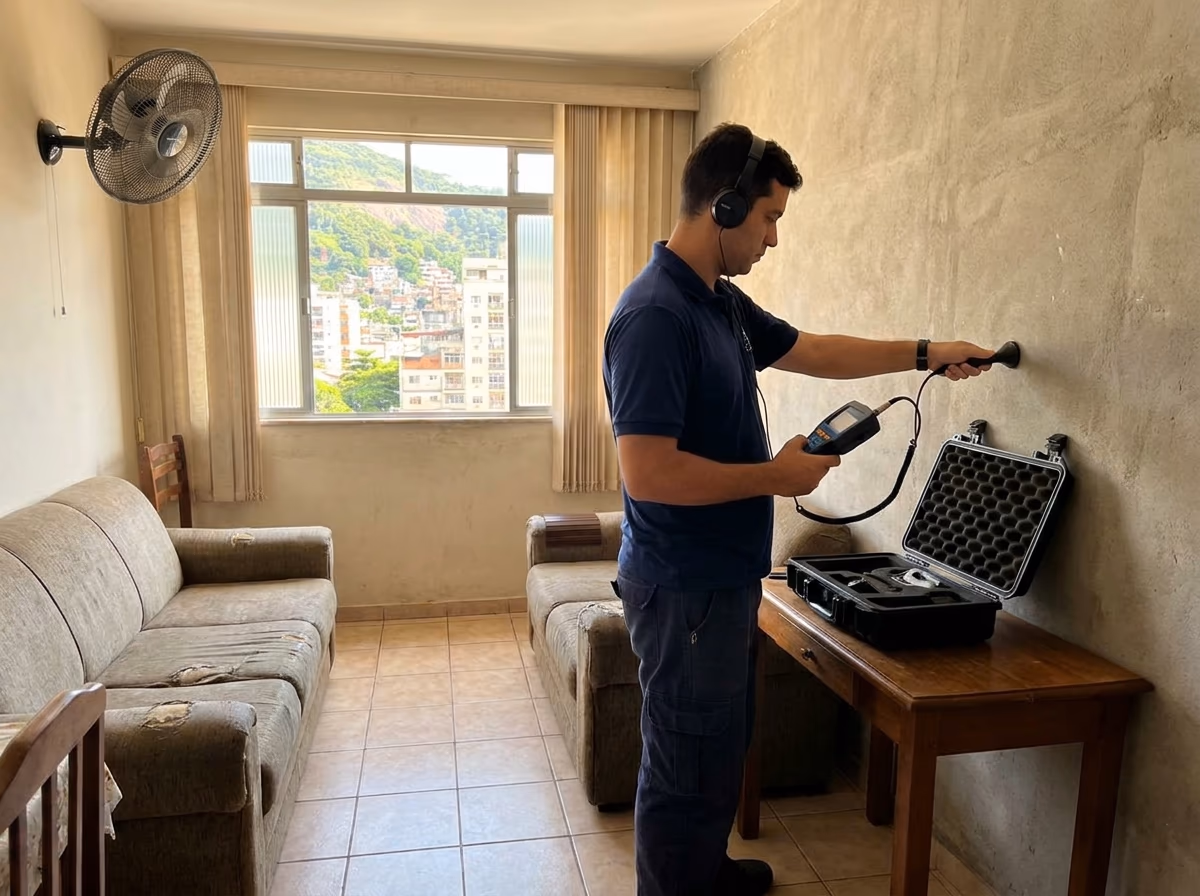 Técnico realizando identificação de vazamento